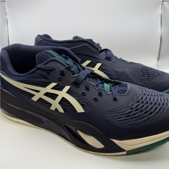 Asics Gel Resolution X men's tennis shoes in the Midnight/Cream WIDE